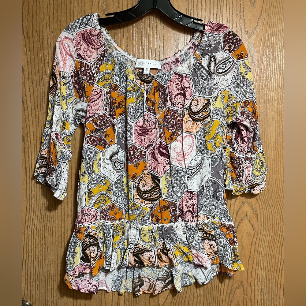 Paisley Blouse with Multiple Colors and Pleated Back